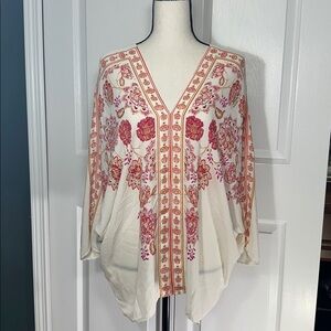 Rose & Olive Tunic Purple Amber Red Floral V Neck Across Back Strap Large